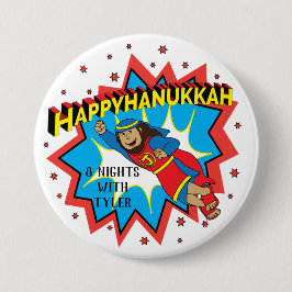 Hanukkah Round Button, Personalize Judah Maccabee Knapp