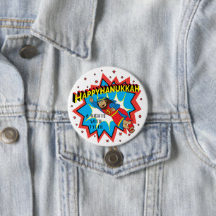 Hanukkah Round Button, Personalize Judah Maccabee Knapp