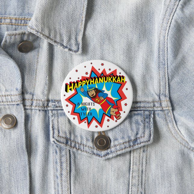 Hanukkah Round Button, Personalize Judah Maccabee Knapp (In Situ)