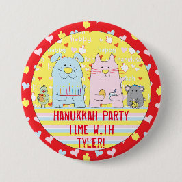 Hanukkah Round Button, Personalize Mouse & Friends Knapp