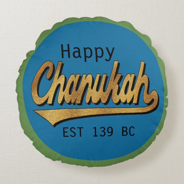 Hanukkah Round Pillow "Chanukah EST 139" Rund Kudde (Framsidan)