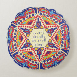 Hanukkah Round Pillow "Chanukah Paisley Dreidle" Rund Kudde