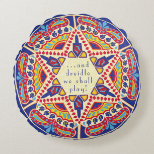 Hanukkah Round Pillow "Chanukah Paisley Dreidle" Rund Kudde