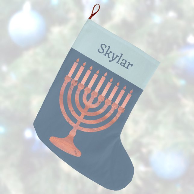 Hanukkah Rustic Menorah Cute Kids Chrismukkah Stor Julstrumpa (Perfect for interfaith families who celebrate both Hanukkah and Christmas - the menorah stocking!)