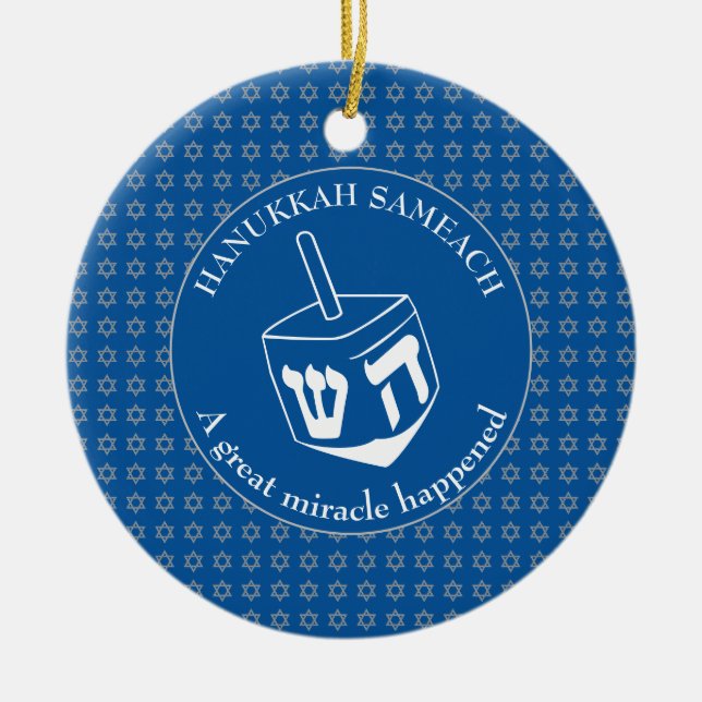 HANUKKAH SAMEACH | Dreidel | Chanukah Julgransprydnad Keramik (Framsidan)