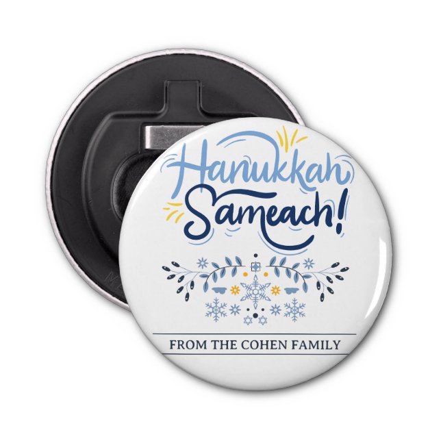 Hanukkah Sameach | Enkel Elegant Hanukkah-familjen Flasköppnare (Framsidan)