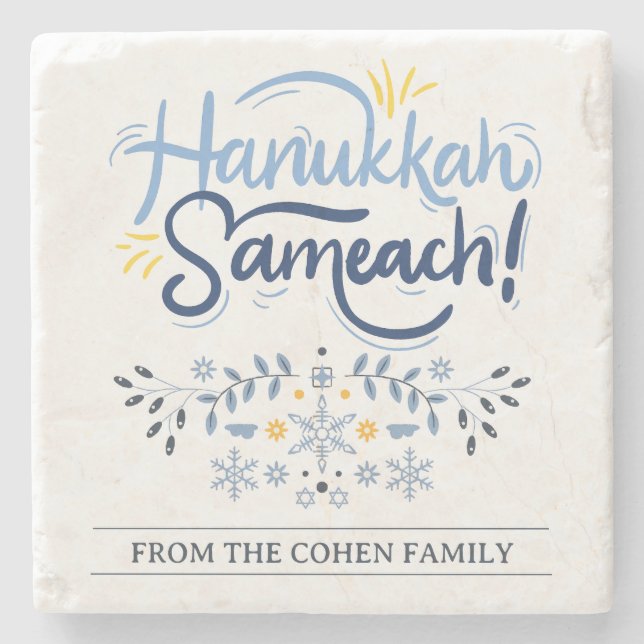Hanukkah Sameach | Enkel Elegant Hanukkah-familjen Stenunderlägg (Framsidan)