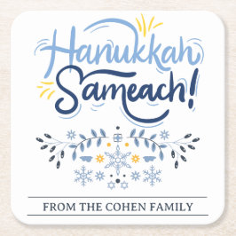 Hanukkah Sameach | Enkel Elegant Hanukkah-familjen Underlägg Papper Kvadrat
