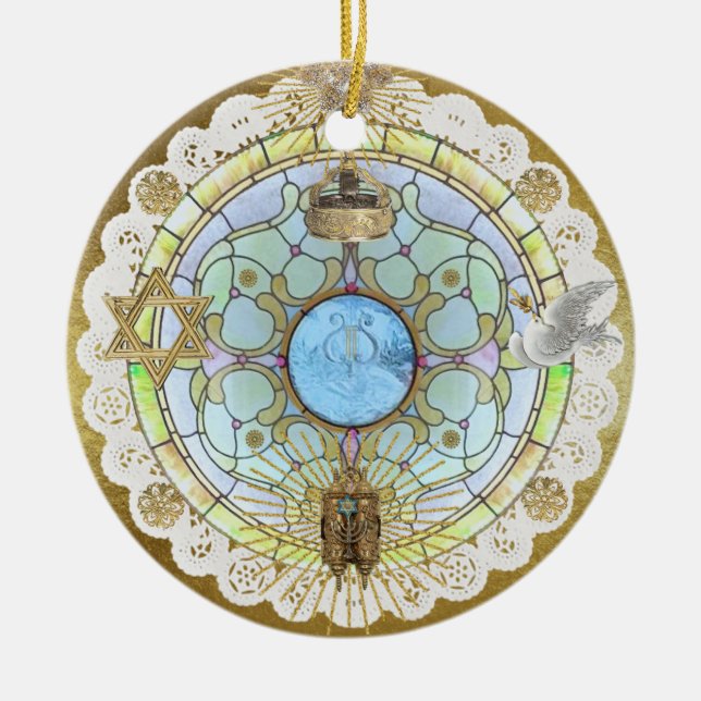 Hanukkah Sanktuarium Fönster Keramisk Prydnad Julgransprydnad Keramik (Framsidan)