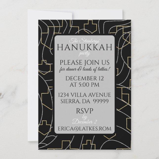 Hanukkah Silver Guld Design Inbjudningar (Framsida)