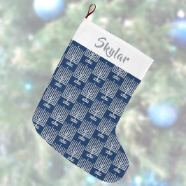Hanukkah Silver Mönster Lägg till Namn Chrismukkah Liten Julstrumpa