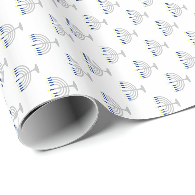 Hanukkah Silvermenorah på vit bakgrund Presentpapper (Rullad Hörn)