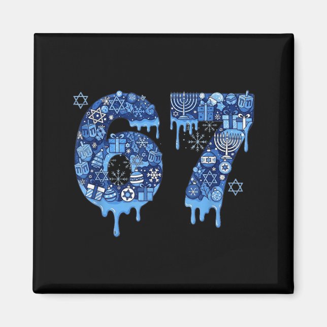 Hanukkah Six Seven 67 Meme Funny Dreidel Menorah S Magnet (Framsidan)