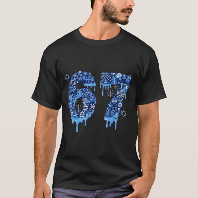 Hanukkah Six Seven 67 Meme Funny Dreidel Menorah S T Shirt (Framsida)