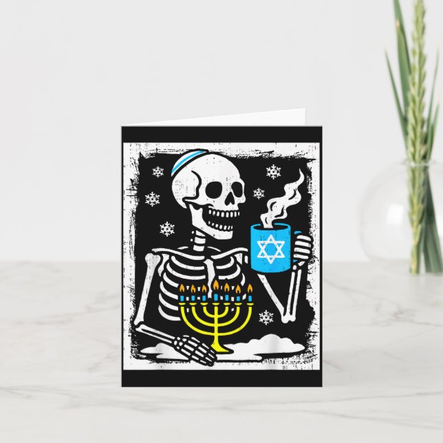 Hanukkah Skeleton Coffee Dreidel Jewish Menorah Ch Kort (Framsida)
