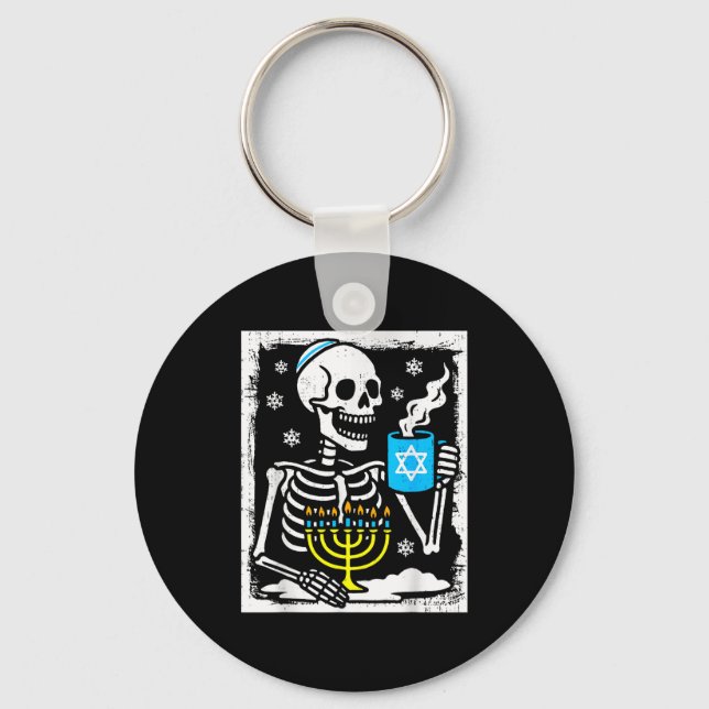 Hanukkah Skeleton Coffee Dreidel Jewish Menorah Ch Nyckelring (Framsida)