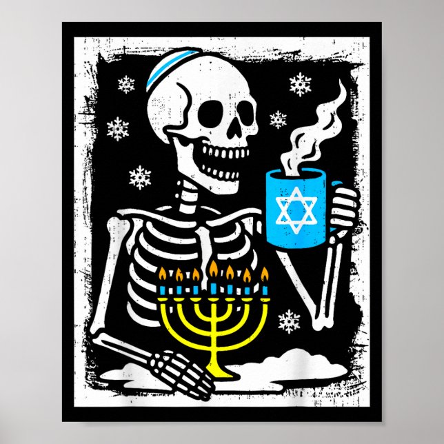 Hanukkah Skeleton Coffee Dreidel Jewish Menorah Ch Poster (Framsidan)