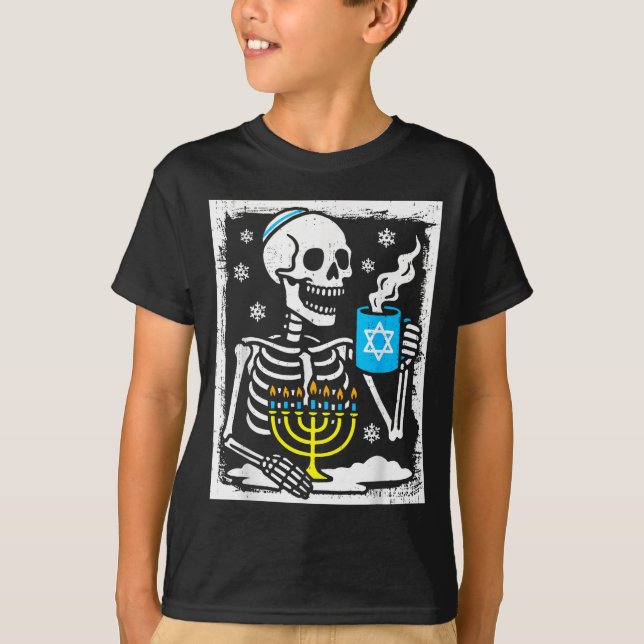 Hanukkah Skeleton Coffee Dreidel Jewish Menorah Ch T Shirt (Framsida)