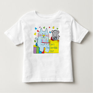 Hanukkah Småbarn Jersey T-Shirt Blue Cat and Mouse