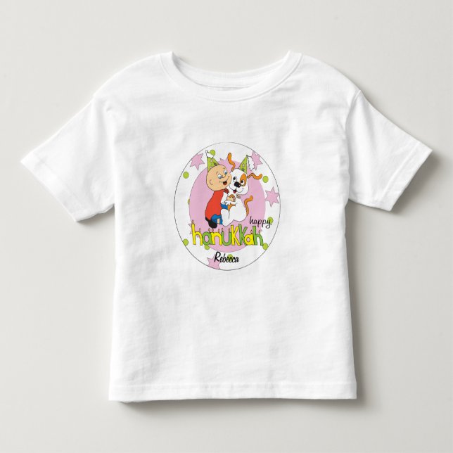Hanukkah Småbarn T-shirt/Hund/Grönt/Rosa T-shirt (Framsida)