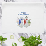 Hanukkah Snögubbe jul-Chrismukkah Kökshandduk<br><div class="desc">Den här designen kan vara personlig om du väljer Redigera design. Du kan också överföra till andra objekt. Kontakta mig på colorflowcreations@gmail.com eller använda alternativet chatta överst på sidan om du vill ha den här designen på en annan produkt eller behöver hjälp. Se mer av mina design eller följ mig...</div>