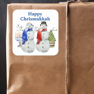 Hanukkah Snömannen Jul Chrismukkah Fyrkantigt Klistermärke