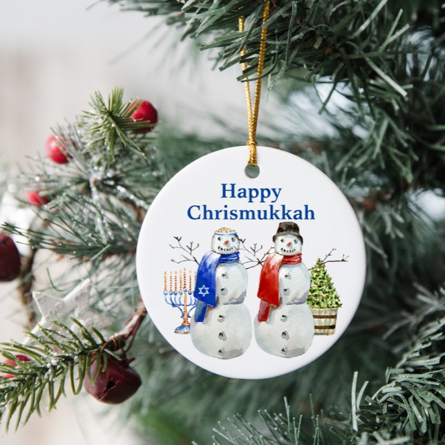 Hanukkah Snömannen Jul Chrismukkah Julgransprydnad Keramik (Skapare uppladdad)
