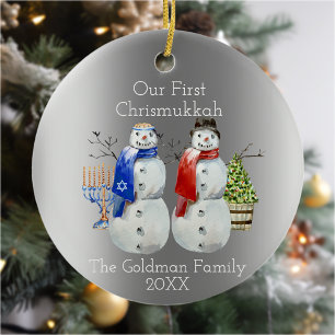 Hanukkah Snömannen jul Första Chrismukkah Julgransprydnad Keramik