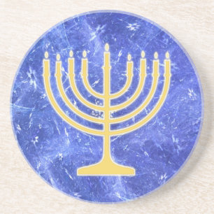Hanukkah Snöstorm Menorah Underlägg Sandsten