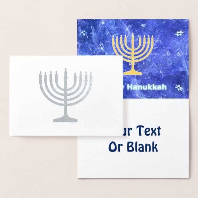 Hanukkah Snowstorm Menorah Folierat Kort (Display)