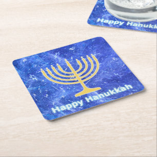 Hanukkah Snowstorm Menorah Underlägg Papper Kvadrat
