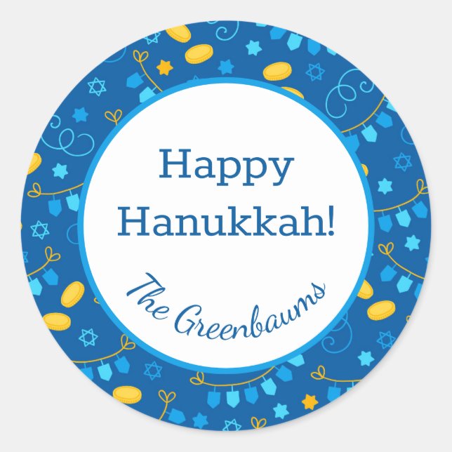 Hanukkah-snurror Runt Klistermärke (Framsida)