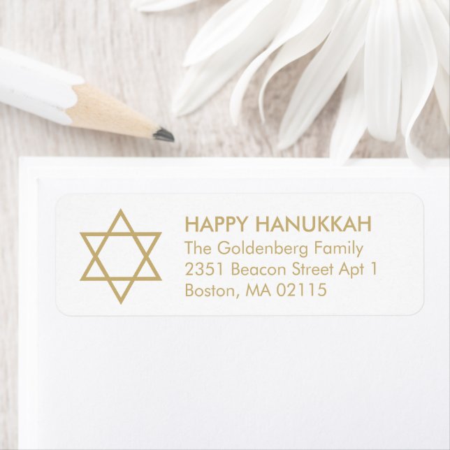 Hanukkah Star av David anpassningsbar guld, modern Returadress Etikett (Insitu)