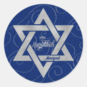 Hanukkah Star av David med Blue med Namn Runt Klistermärke