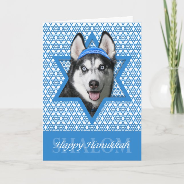 Hanukkah Star av David-Siberian husky Helgkort (Framsida)