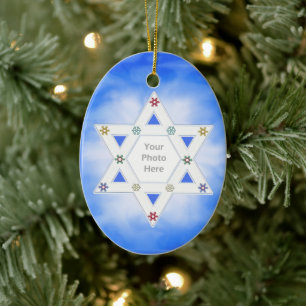 Hanukkah Star och Snöflingor Blue för Photo Julgransprydnad Keramik