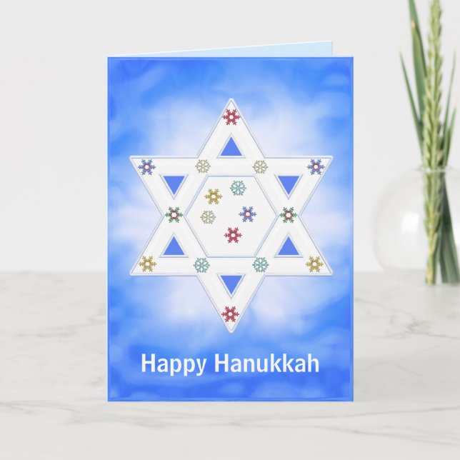 Hanukkah Star och Snöflingor Blue Helgkort (Framsida)