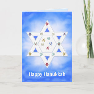 Hanukkah Star och Snöflingor Blue Helgkort