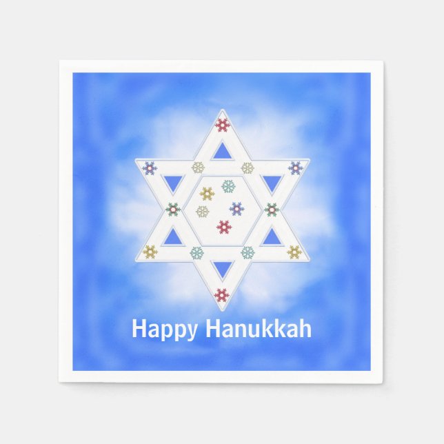 Hanukkah Star och Snöflingor Blue Pappersservett (Framsidan)