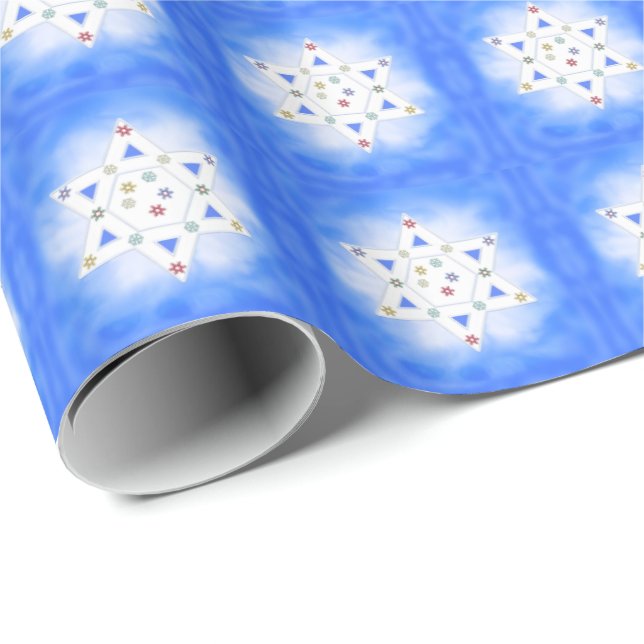 Hanukkah Star och Snöflingor Blue Presentpapper (Rullad Hörn)