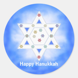 Hanukkah Star och Snöflingor Blue Runt Klistermärke