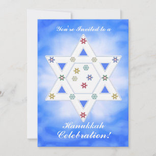 Hanukkah Star och Snöflingor Firande Blue Inbjudningar