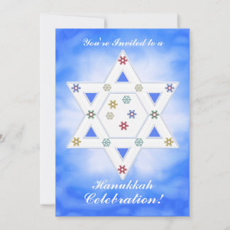 Hanukkah Star och Snöflingor Firande Blue Inbjudningar