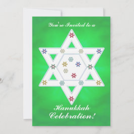 Hanukkah Star och Snöflingor Firande Grönt Inbjudningar