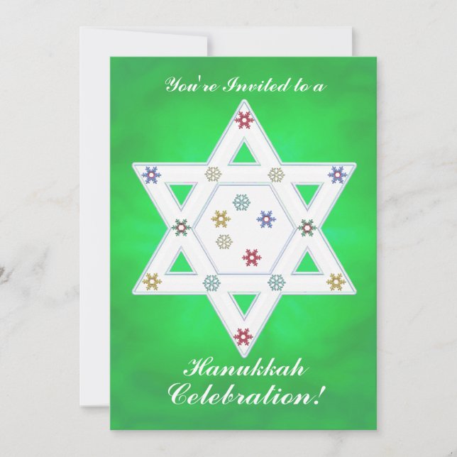 Hanukkah Star och Snöflingor Firande Grönt Inbjudningar (Framsida)