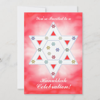 Hanukkah Star och Snöflingor Firande Red Inbjudningar