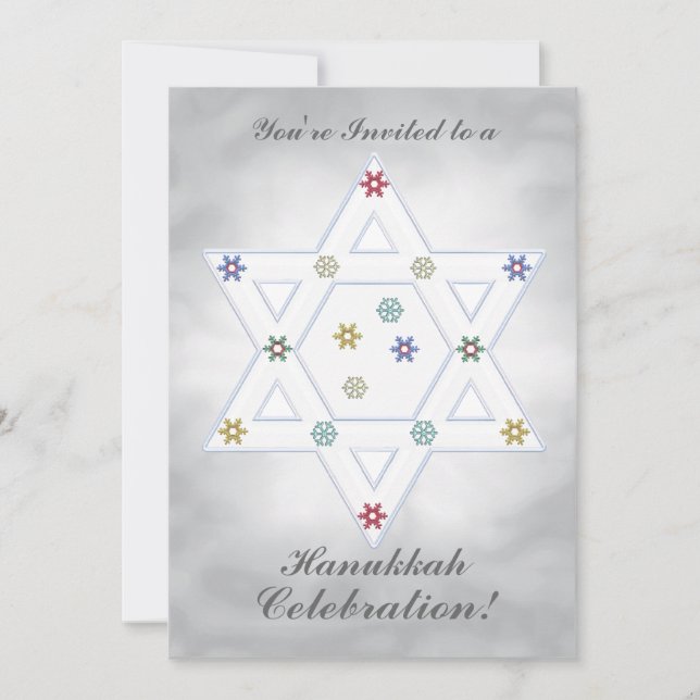 Hanukkah Star och Snöflingor Firande Silver Inbjudningar (Framsida)