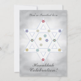 Hanukkah Star och Snöflingor Firande Silver Inbjudningar