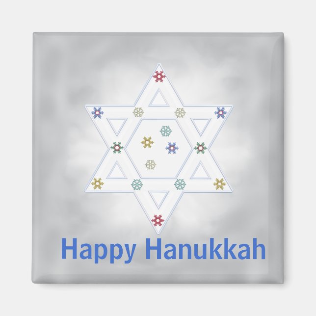 Hanukkah Star och Snöflingor Grått Magnet (Framsidan)