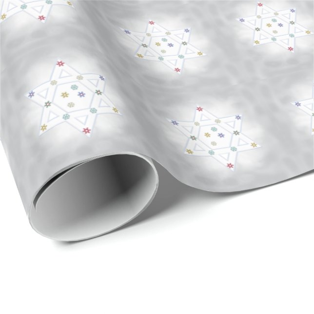 Hanukkah Star och Snöflingor Grått Presentpapper (Rullad Hörn)